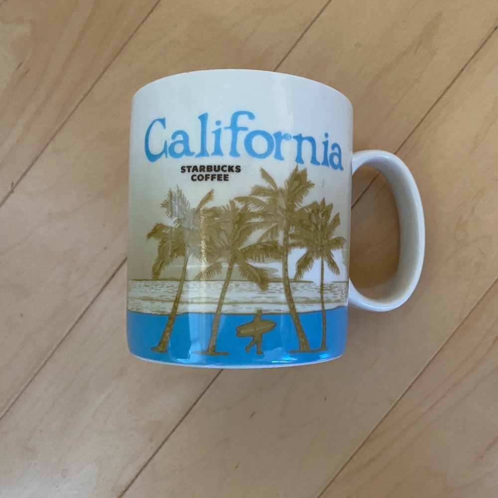 Starbucks 2012 California Collectors Mug - White, Blue, and Gold Design